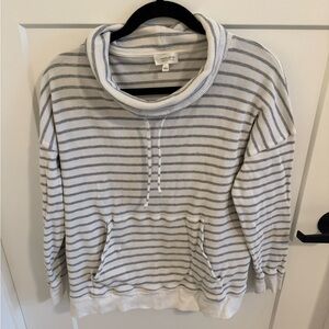 Haven Well Within Striped Waffle Knit Pullover Cowl Neck Sweatshirt Cotton Sz L
